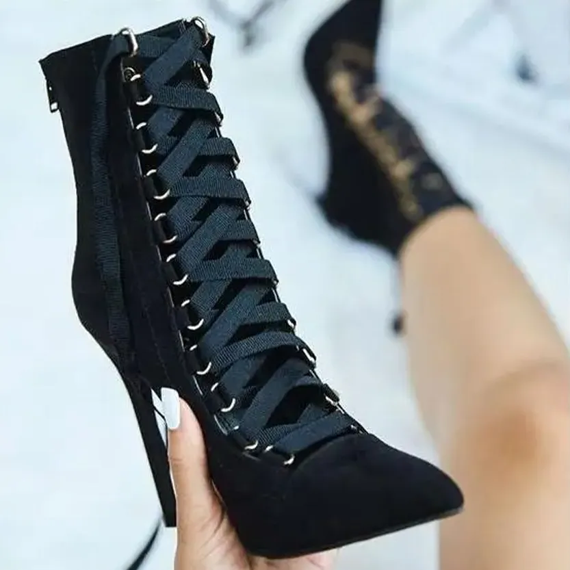 Funki Buys | Boots | Women's Lace Up High Heel Ankle Boots