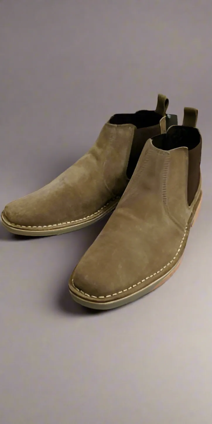 Mens Suede Desert Boots Pull on Slip Taupe Dealer Chelsea Boot Size 6 to 12